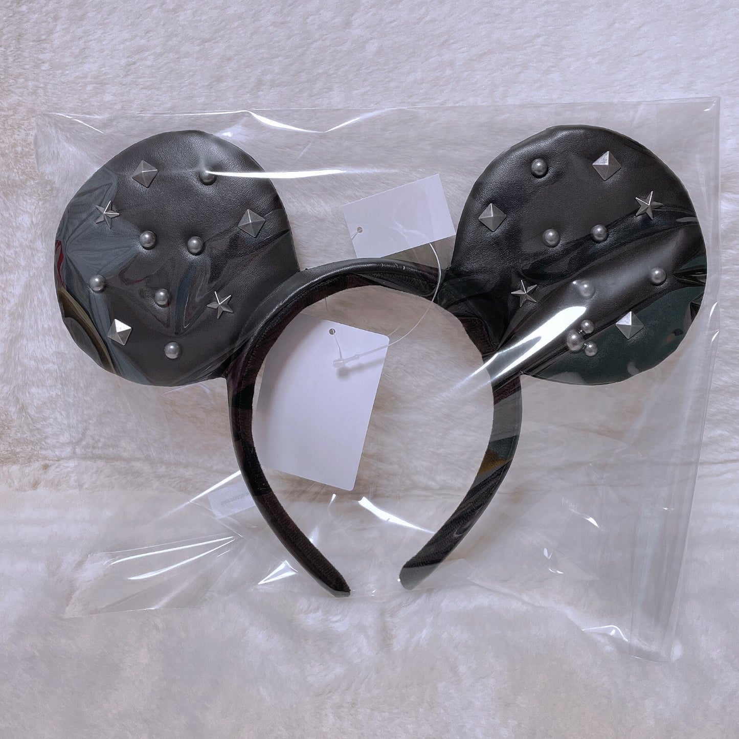 Japan Tokyo Disney Resort Store Ears HeadBand Hat Studs Star Punk Leather Mickey