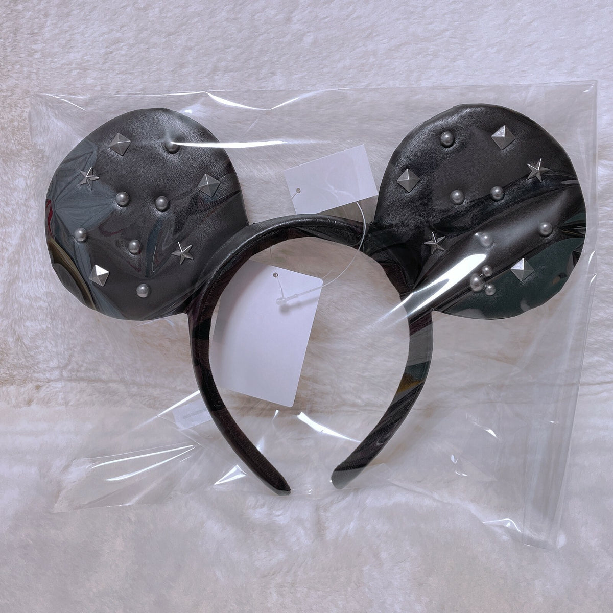 Japan Tokyo Disney Resort Store Ears HeadBand Hat Studs Star Punk Leather Mickey