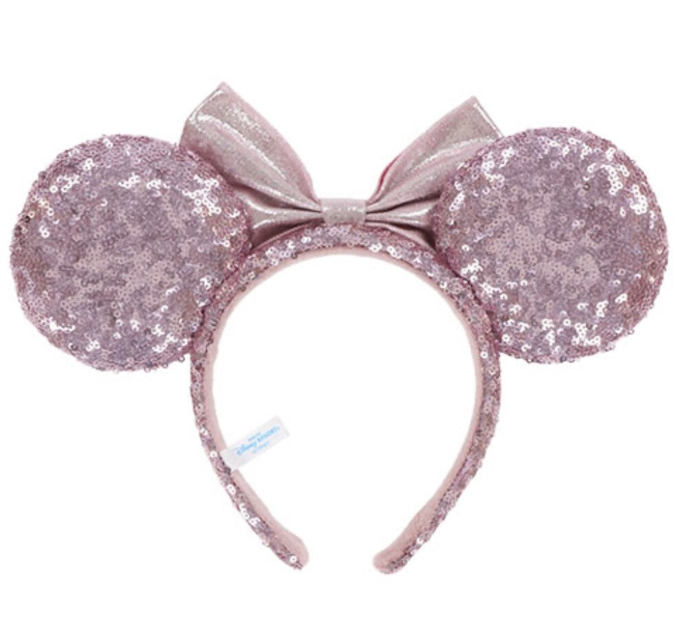Japan Tokyo Disney Resort ears headband sequin pink heart glitter Minnie