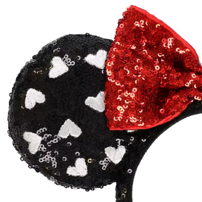 Japan Tokyo Disney Resort Ears HeadBand Hat Cap Spangle Black Heart Minnie