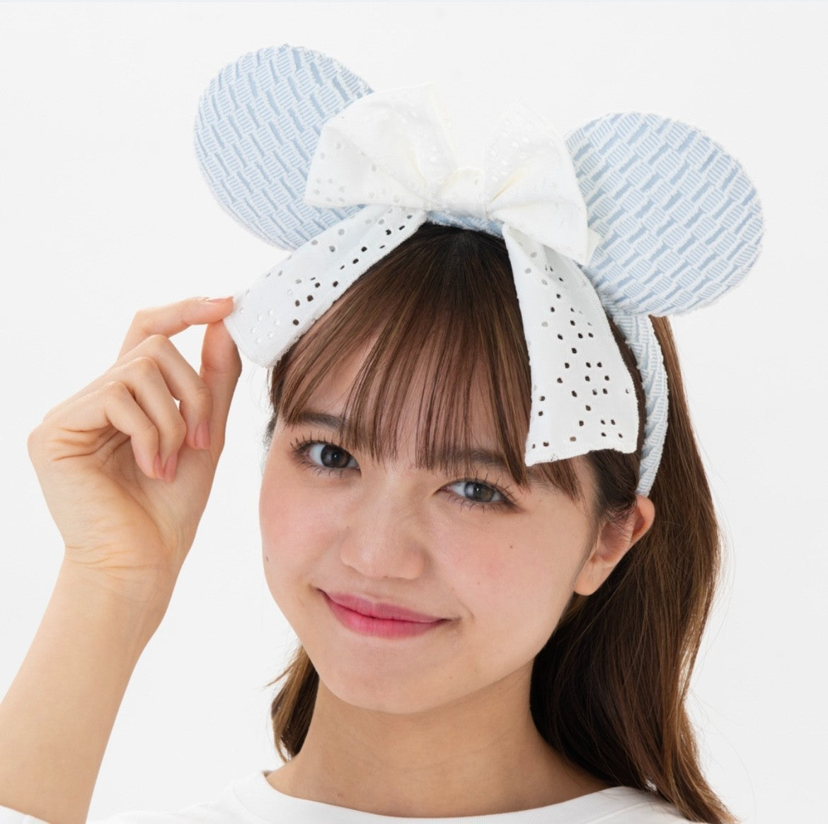 Japan Tokyo Disney Resort Ears HeadBand Hat Blue  Minnie Mouse lace