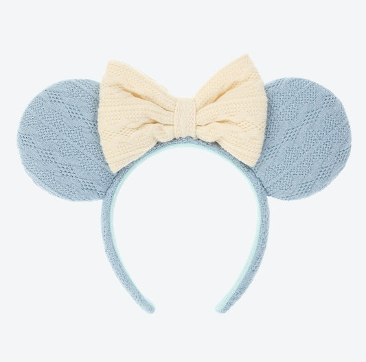 Japan Tokyo Disney Resort Minnie Mouse Ears Headband Free Ribbon Knit Blue 2025