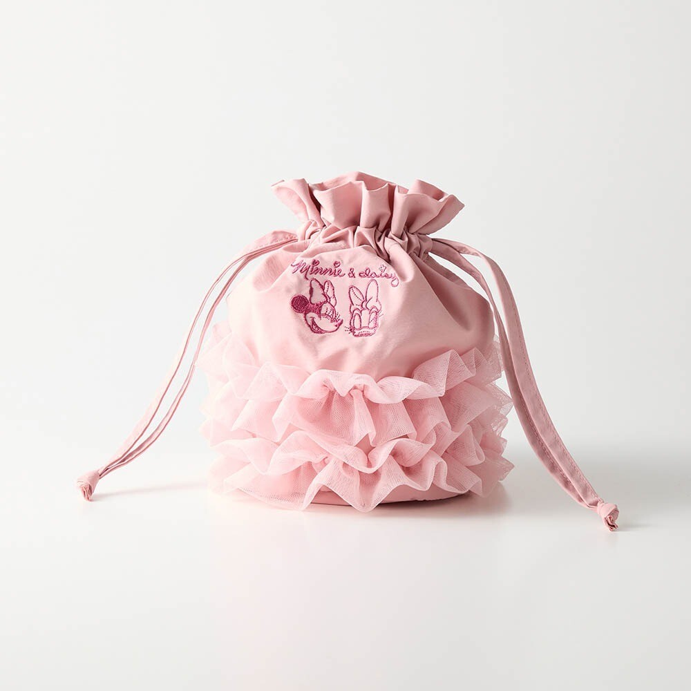 Japan Disney Fantasy Shop Bellemaison Minnie Daisy Tulle Drawstring Pouch Pink