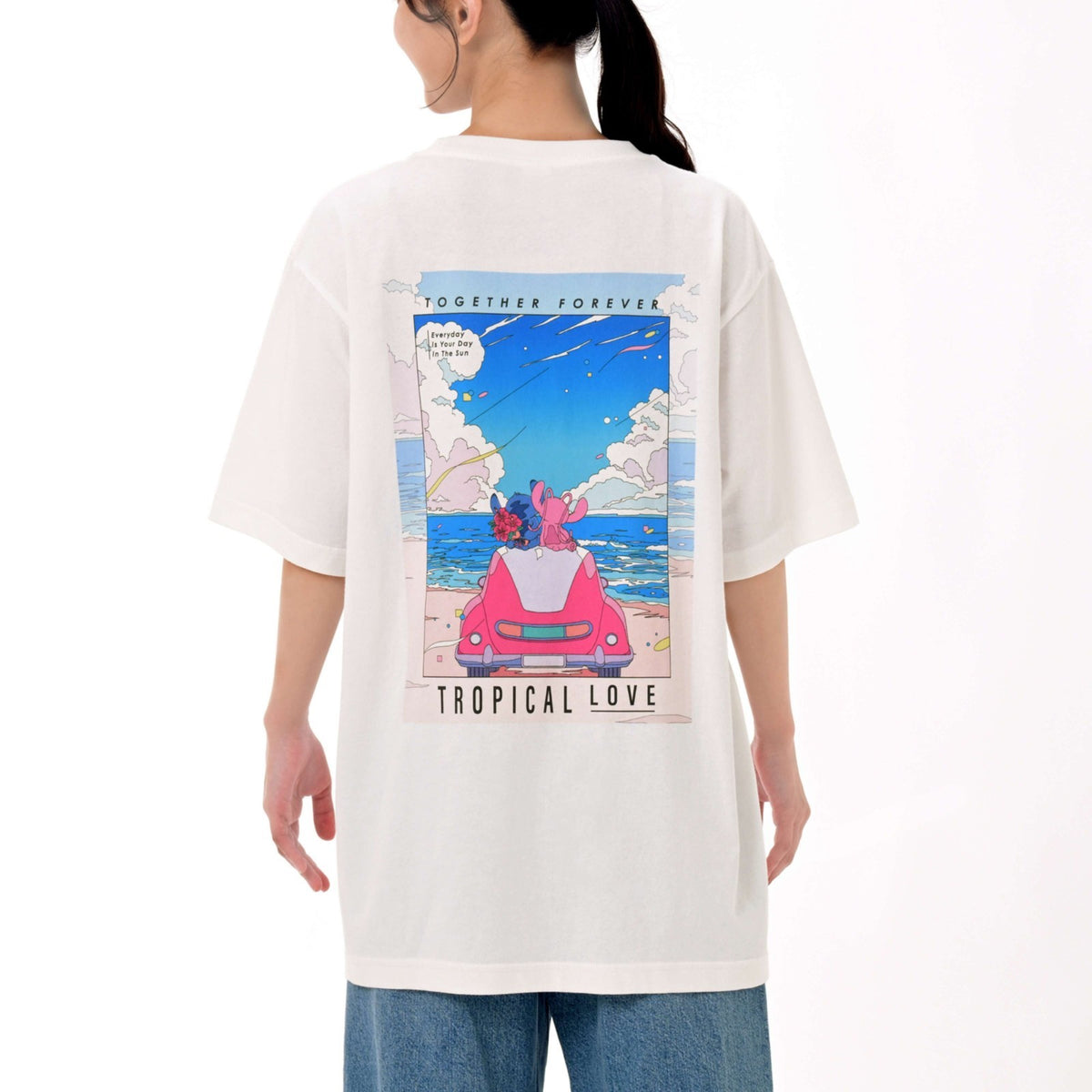 Japan Tokyo Disney Store Stitch & Angel Short-Sleeve T-Shirt White