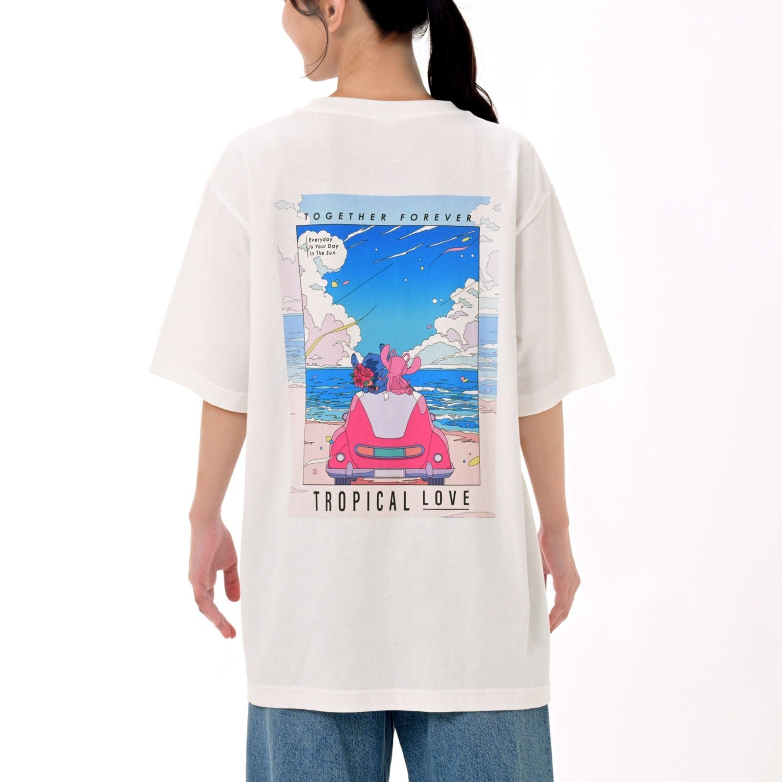 Japan Tokyo Disney Store Stitch & Angel Short-Sleeve T-Shirt White