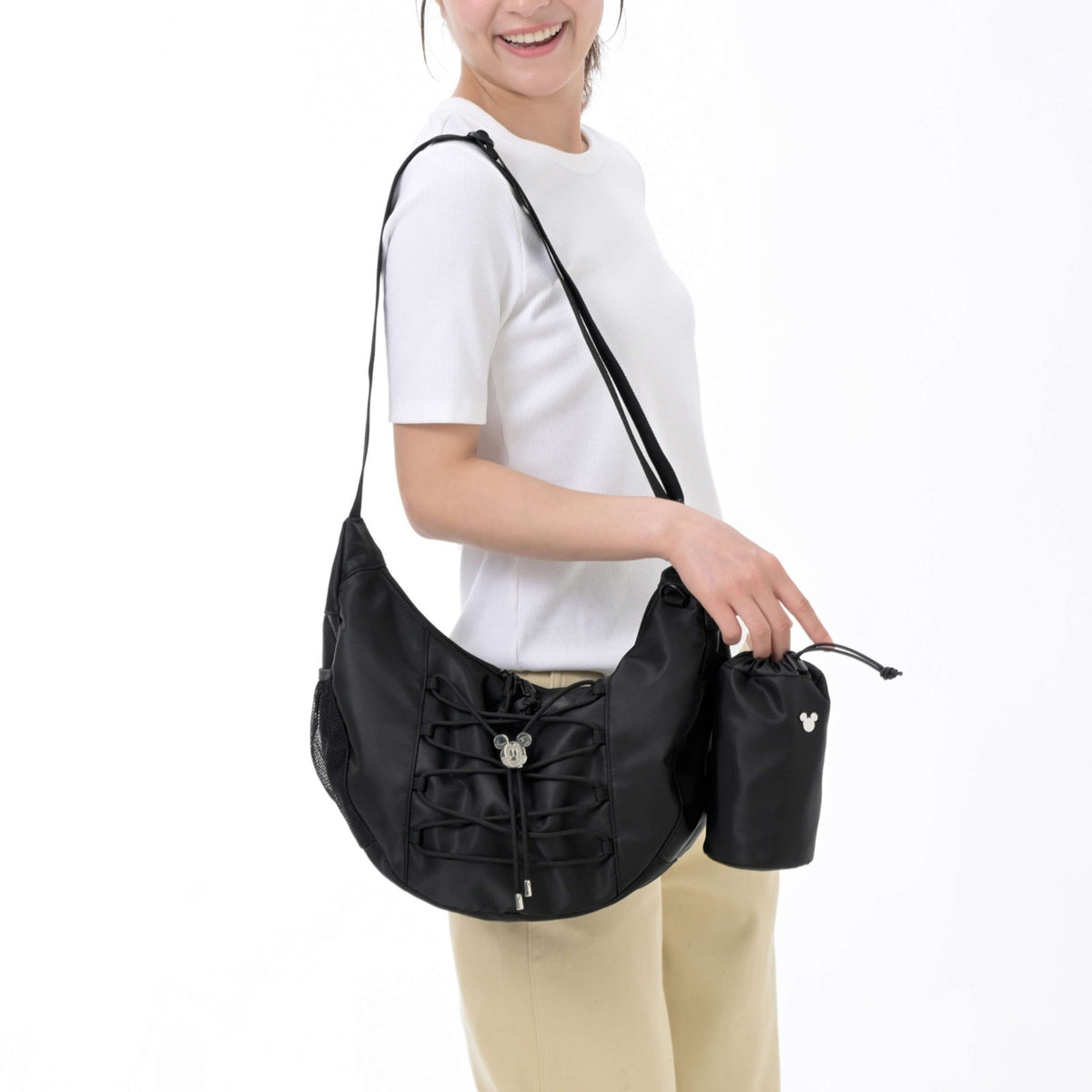 Japan Tokyo Disney Store Mickey Mouse Shoulder Bag with Bottle Cover Face Casual