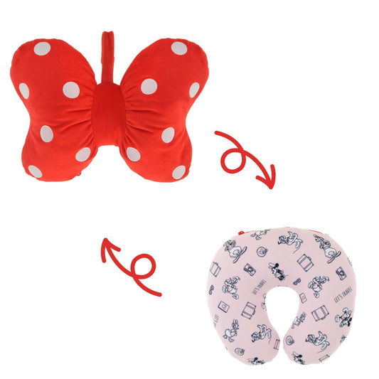 Japan Tokyo Disney Store Mickey & Friends 2-Way Neck Pillow Ribbon Let's Travel