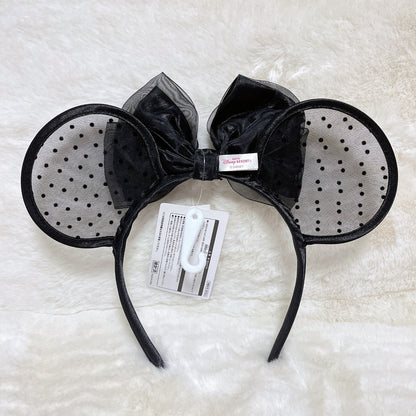 Japan Tokyo Disney Resort Store Ears HeadBand Hat New! Lace polka dots Black