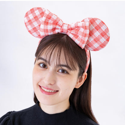 Japan Tokyo Disney Resort Minnie Ears Cap Headband Gingham check RED