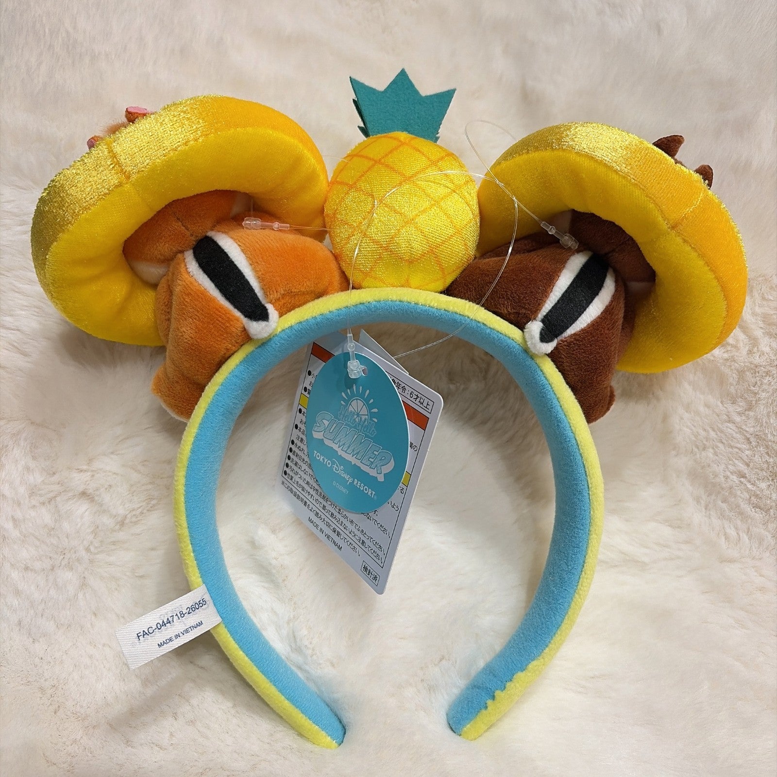 Japan Tokyo Disney Resort Chip and Dale Headband Ears Hello Summer Pineapplo