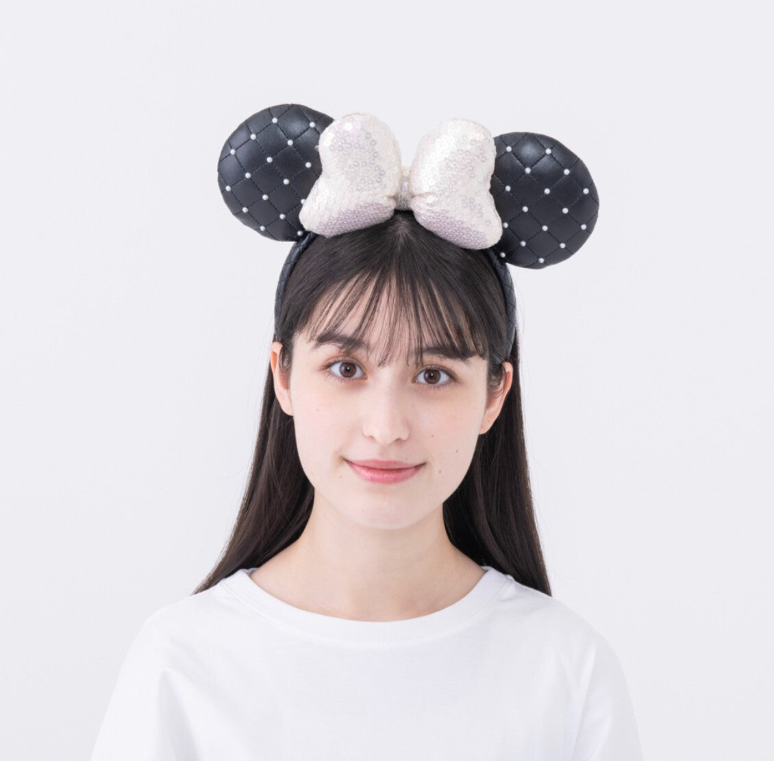Japan Tokyo Disney Resort Store Ears HeadBand Hat White Leather Pearls Sequins
