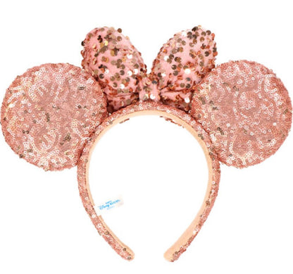 Japan Tokyo Disney Resort Headband Ears Sequin Pink ribbon Minnie 2023