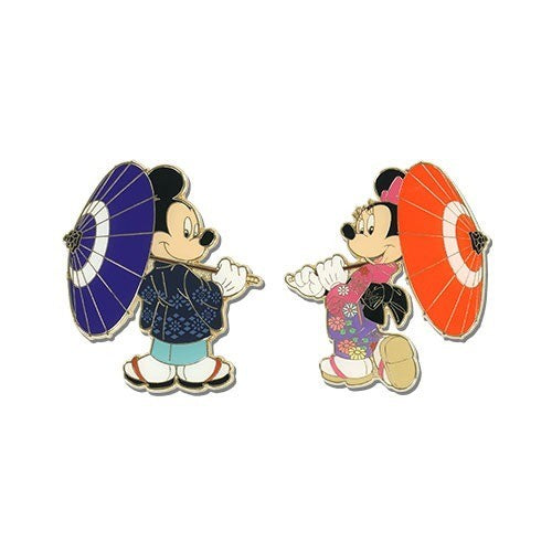 Japan Tokyo Disney Resort Mickey Minnie Mouse Pin Badge Set Kimono