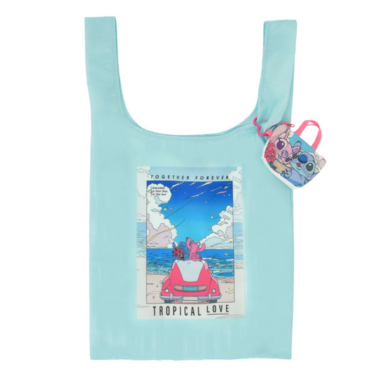 Japan Tokyo Disney Store Stitch & Angel Shopping Eco Bag Pouch & Carabiner