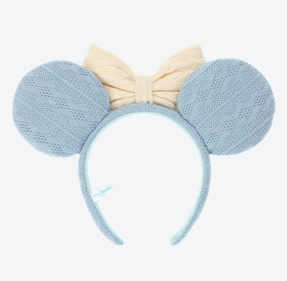 Japan Tokyo Disney Resort Minnie Mouse Ears Headband Free Ribbon Knit Blue 2025