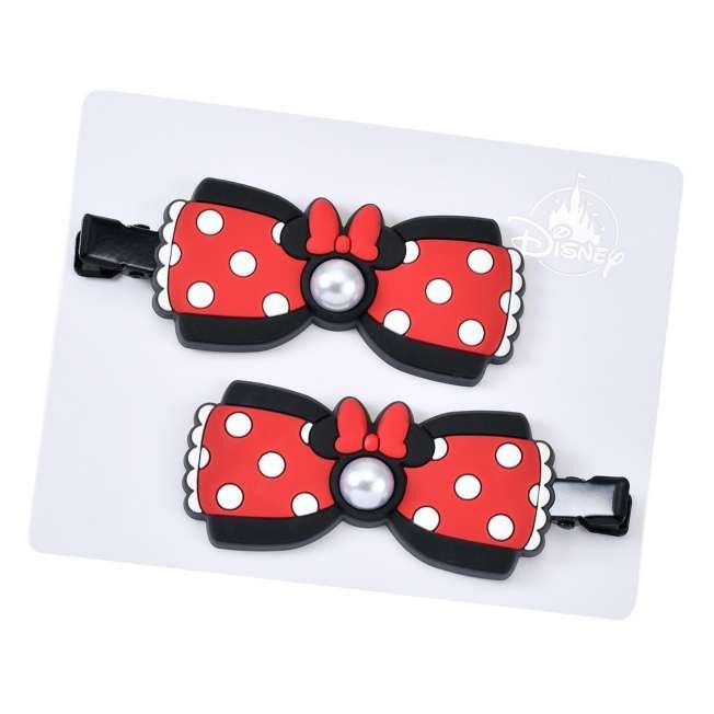 Japan Tokyo Disney Store Minnie Hair Clip Set Pearl Ribbons MAEGAMI Hair Zakka