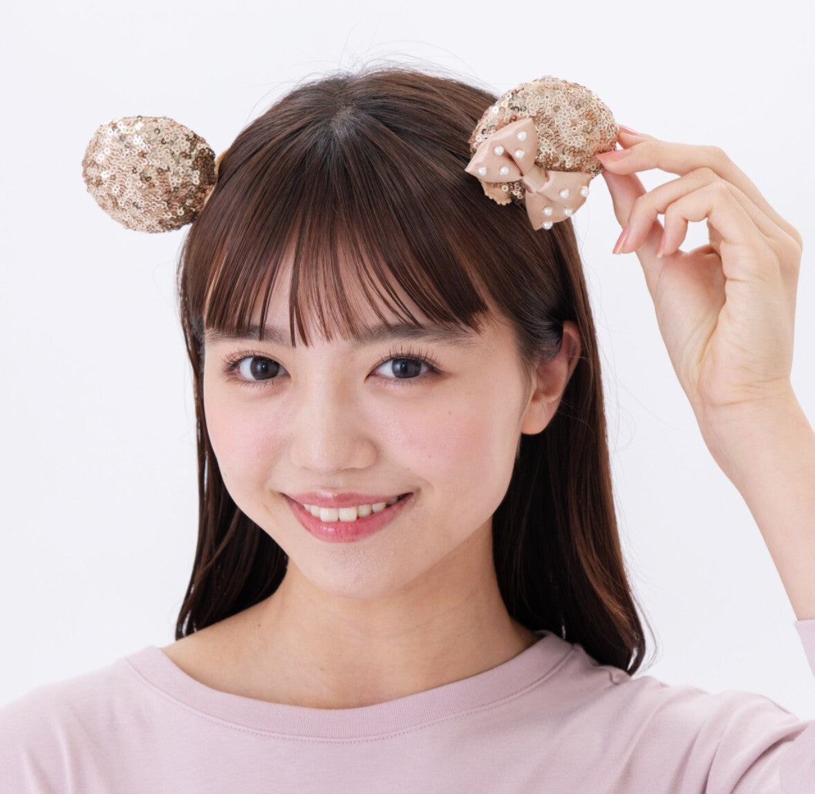 Japan Tokyo Disney Resort Minnie Sequin Ears Headband Hairpin Pink