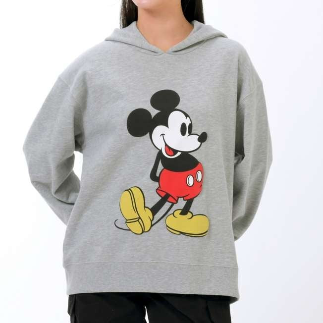 Japan Tokyo Disney Store Mickey Mouse Hoodie Standing Pose Gray MAGICAL LABEL