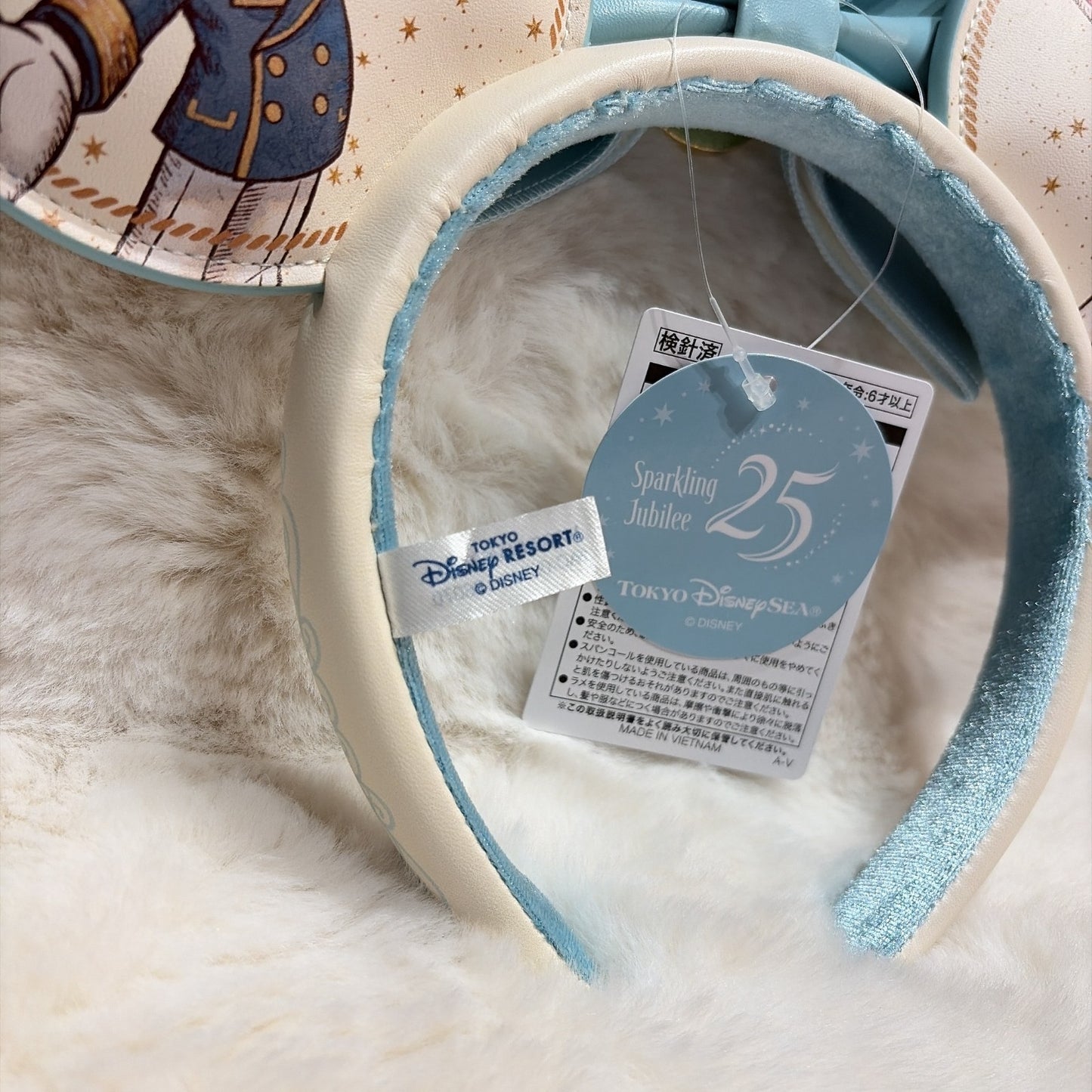 Japan Tokyo Disney Resort Mickey Minnie Headband Sea 25th Ears Cap Ribbon