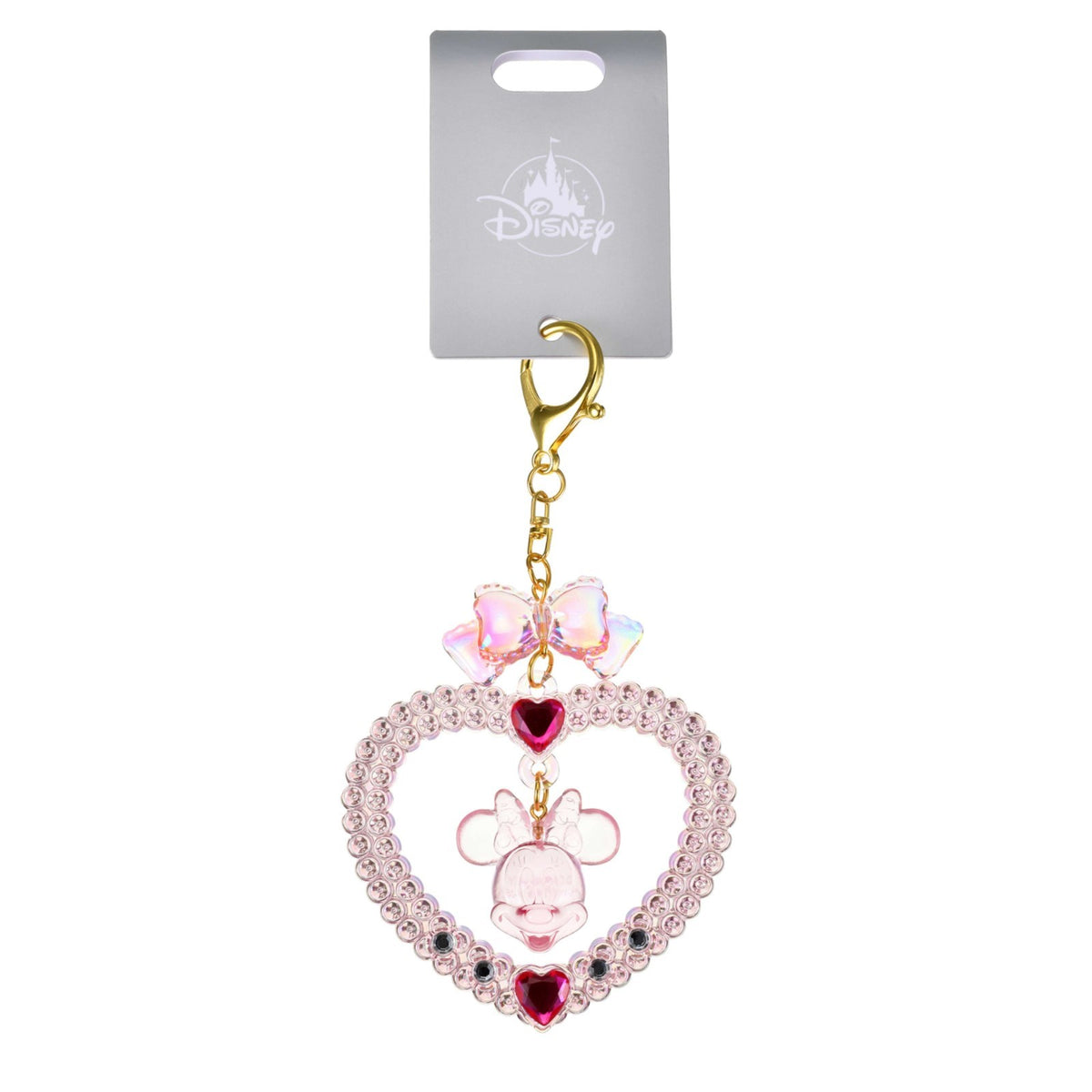 Japan Tokyo Disney Store Minnie Mouse Keychain Heart Glitter Lovely Fes
