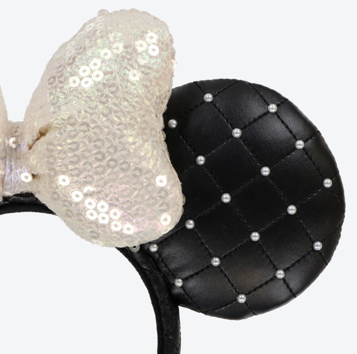 Japan Tokyo Disney Resort Store Ears HeadBand Hat White Leather Pearls Sequins