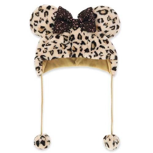 Japan Tokyo Disney Resort Minnie Fan Cap Fluffy Leopard print Beige