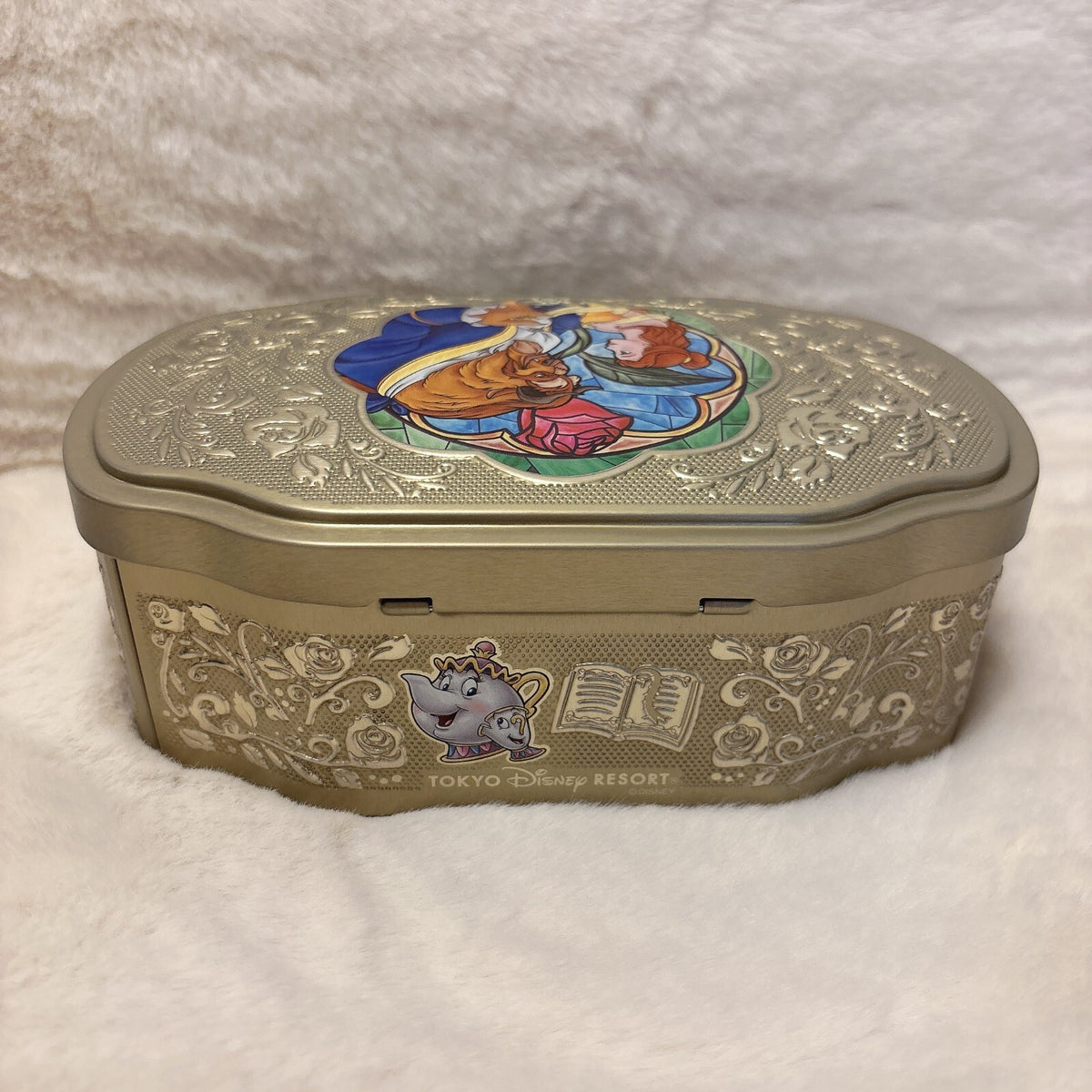 Japan Tokyo Disney Resort Beauty and the Beast Candy Can Gold Rose