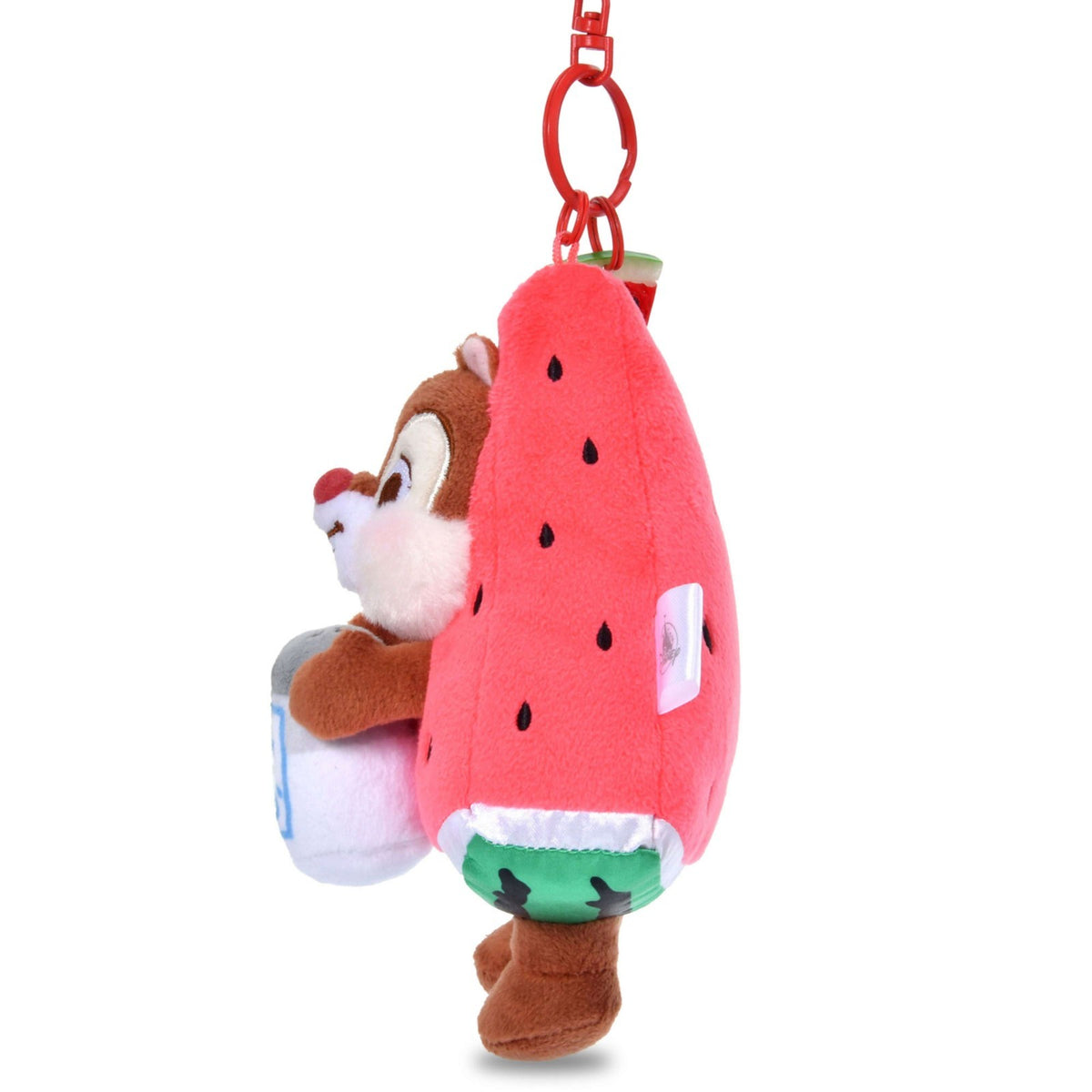 Japan Tokyo Disney Store Chip and Dale Plush Toy Keychain "I Love Watermelon"