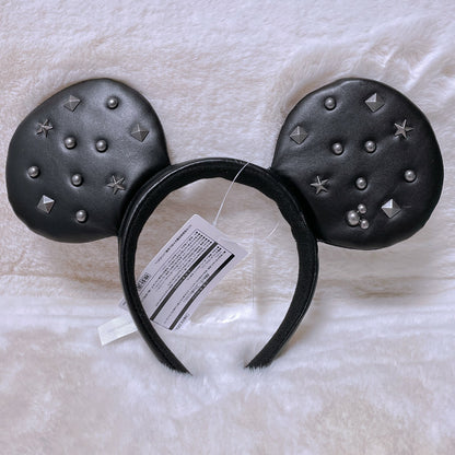 Japan Tokyo Disney Resort Store Ears HeadBand Hat Studs Star Punk Leather Mickey