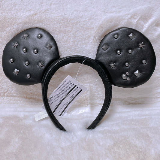 Japan Tokyo Disney Resort Store Ears HeadBand Hat Studs Star Punk Leather Mickey
