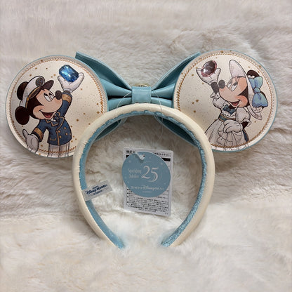 Japan Tokyo Disney Resort Mickey Minnie Headband & Ears Holder Keychain Sea 25th