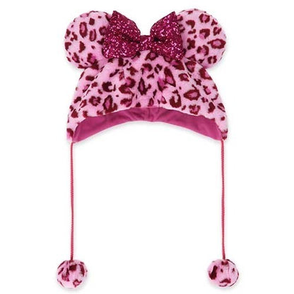 Japan Tokyo Disney Resort Minnie Fan Cap Fluffy Leopard print Pink
