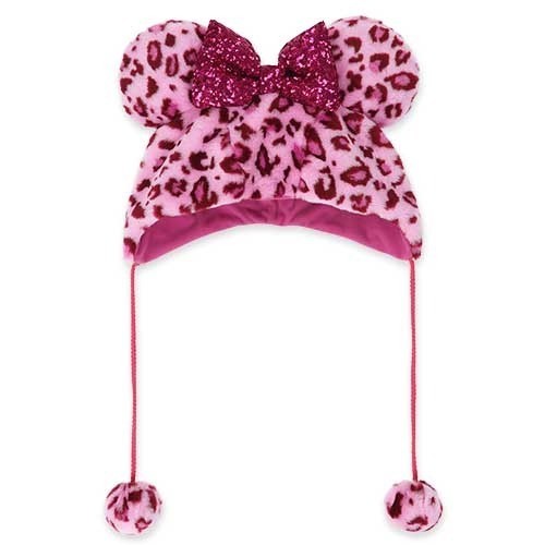 Japan Tokyo Disney Resort Minnie Fan Cap Fluffy Leopard print Pink