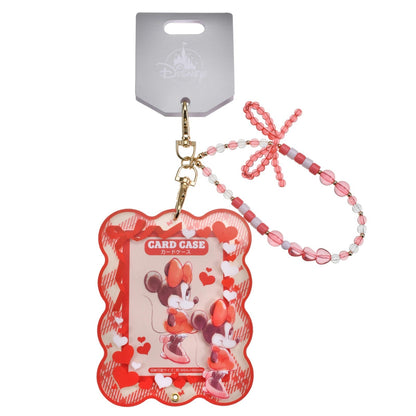 Japan Tokyo Disney Store Minnie Card Holder with Bead Charm Heart-Pounding