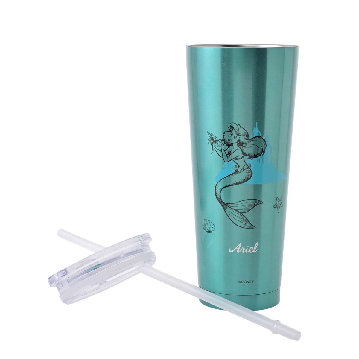 Japan Tokyo Disney Store Ariel Tumbler Stainless Steel with Straw Drinkware
