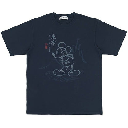 Japan Tokyo Disney Resort Mickey Mouse T-shirt Ink Painting Style Black S size