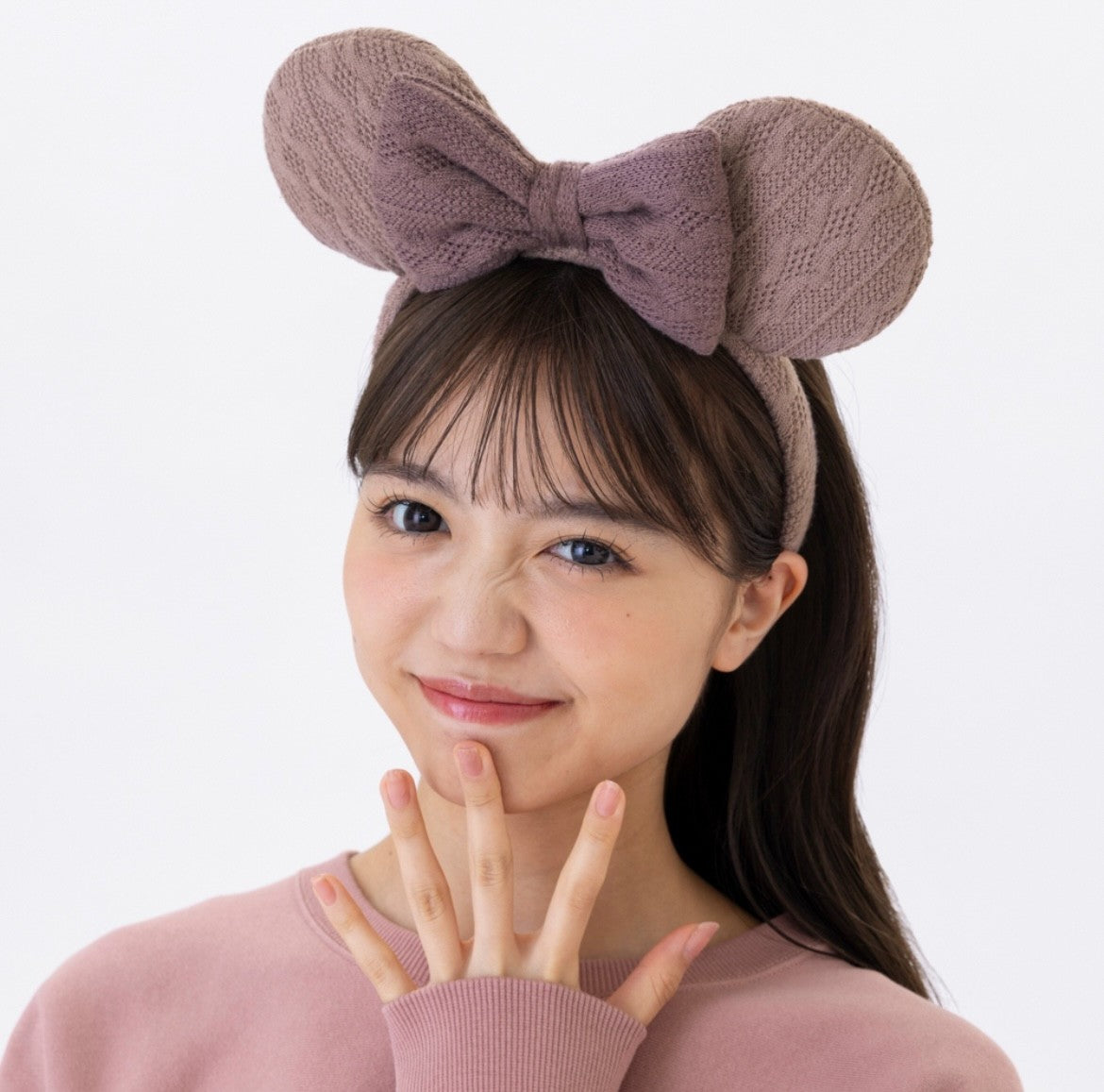 Japan Tokyo Disney Resort Minnie Mouse Ears Headband Free Ribbon Knit Brown 2025