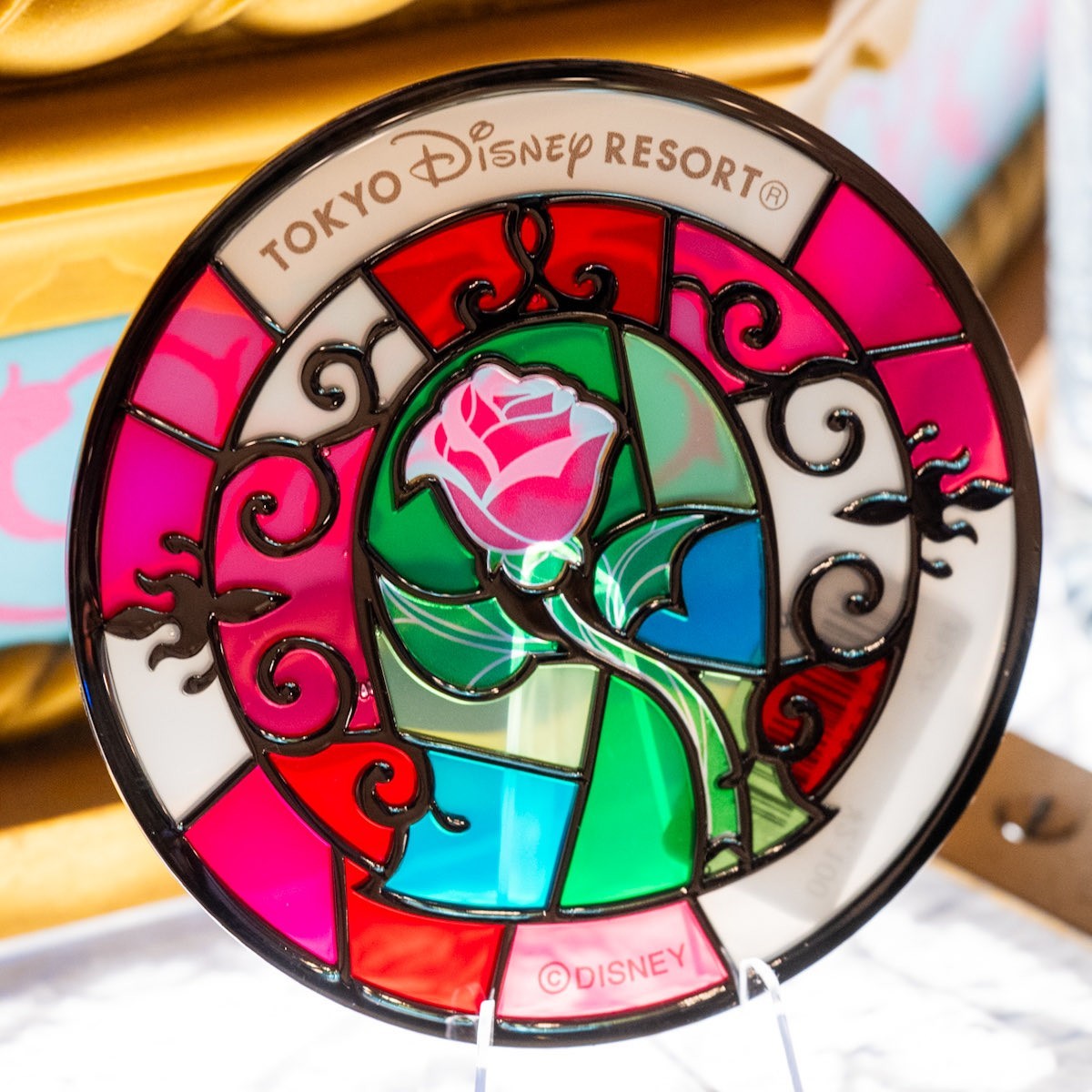 Japan Tokyo Disney Resort Stained Glass Coaster Glass Beauty and the Beast Rose