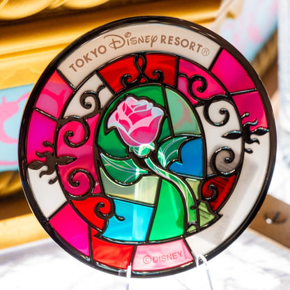 Japan Tokyo Disney Resort Stained Glass Coaster Glass Beauty and the Beast Rose