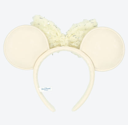 Japan Tokyo Disney Resort Minnie Mouse Ears Headband Free Size White Ribbon 2026