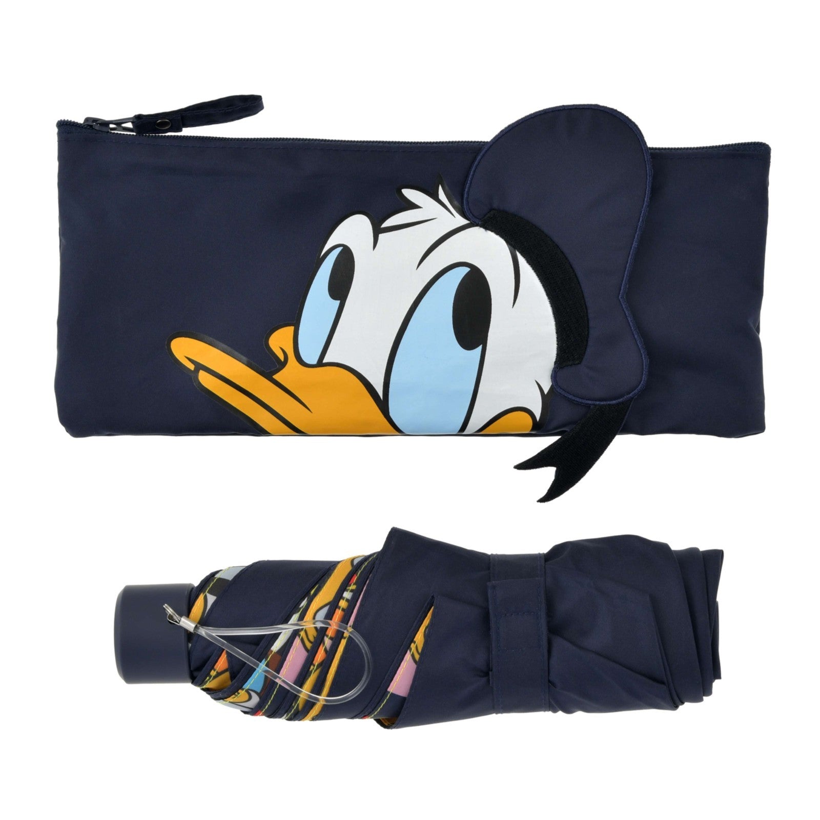 Japan Tokyo Disney Store Donald Folding Umbrella Sunny Rainy Pouch SHINY DAY