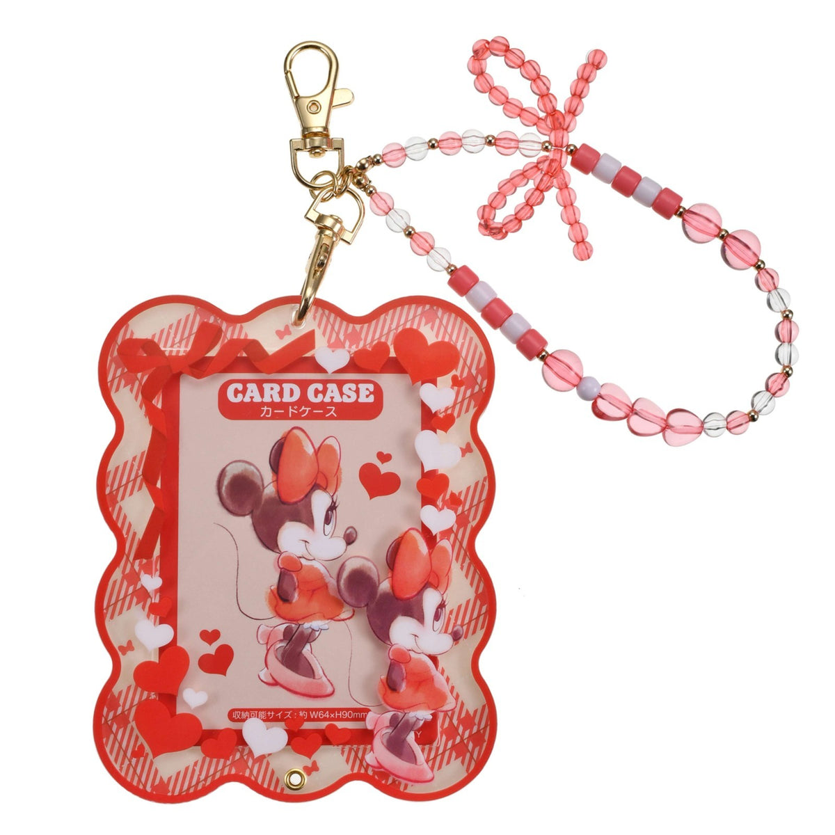 Japan Tokyo Disney Store Minnie Card Holder with Bead Charm Heart-Pounding