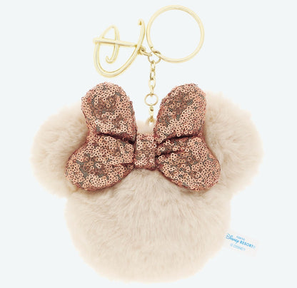 Japan Tokyo Disney Resort Minnie Fluffy Sequin Ears Keychain Brown