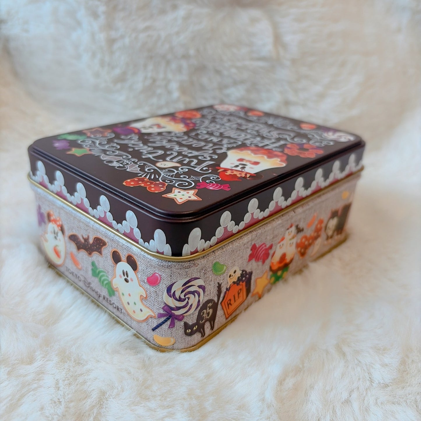 Japan Tokyo Disney Resort Candy Tin Can Halloween Mickey Minnie & Ghost