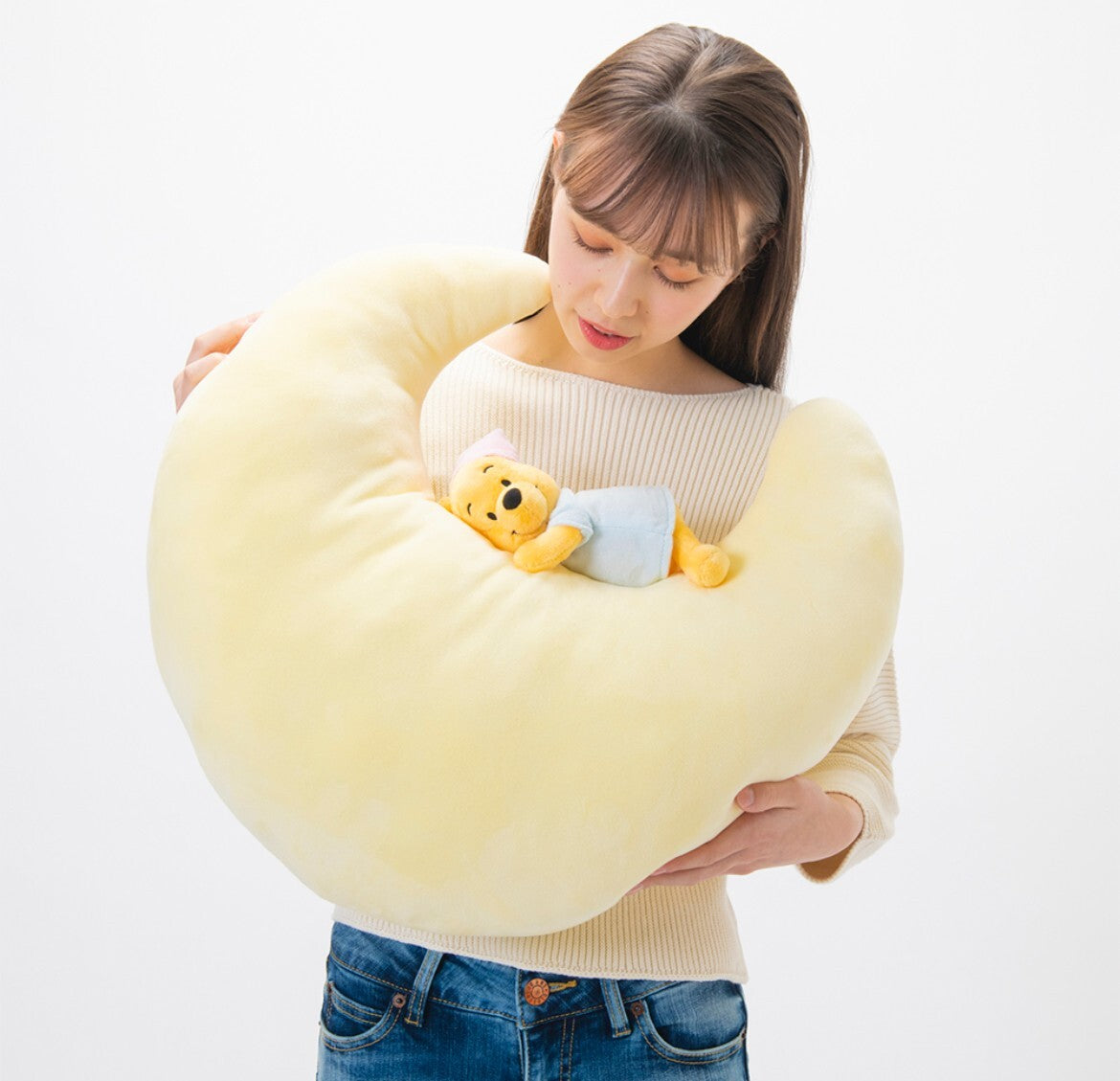 Japan Tokyo Disney Resort Winnie the Pooh Plush Toy cushion crescent moon