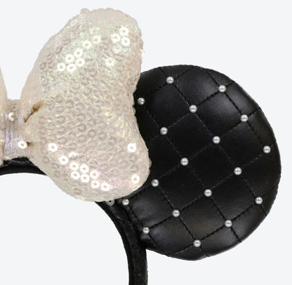 Japan Tokyo Disney Resort Store Ears HeadBand Hat White Leather Pearls Sequins