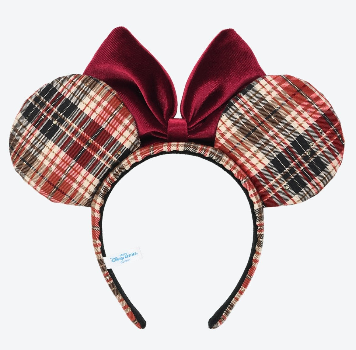 Japan Tokyo Disney Resort Ears HeadBand Hat Minnie Red Checkered 2025
