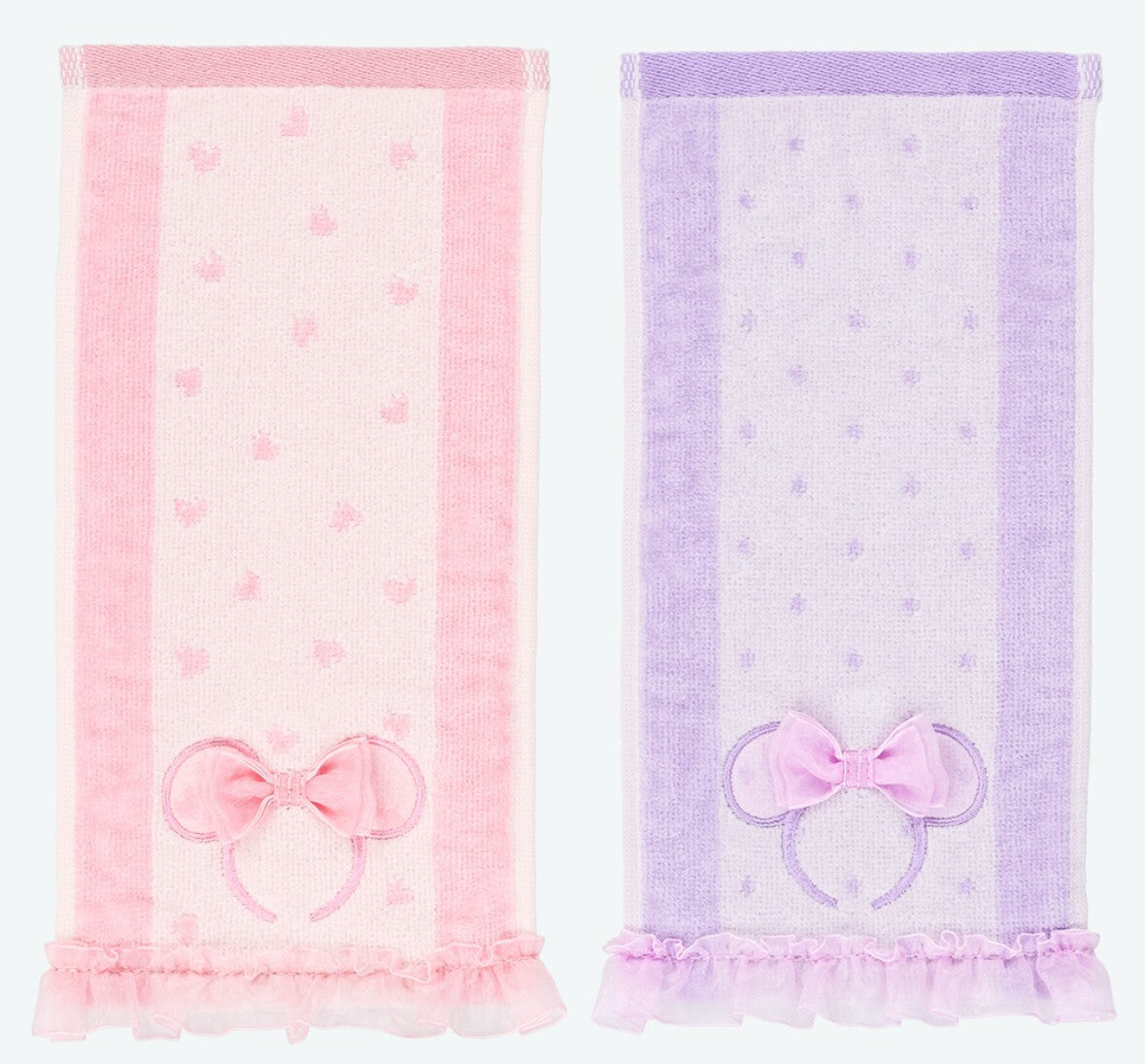 Japan Tokyo Disney Resort 2025 Minnie Ribbon Heart Ears Mini Towel Set of 2