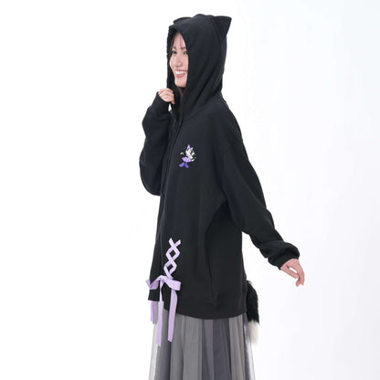 Japan Tokyo Disney Store Long-Sleeve Hoodie with Charm CAT MINNIE AND FIGARO