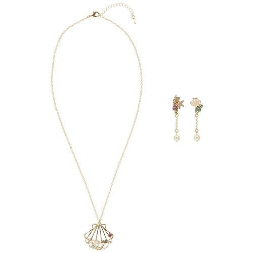 Japan Tokyo Disney Resort Necklace & Earrings Mermaid lagoon